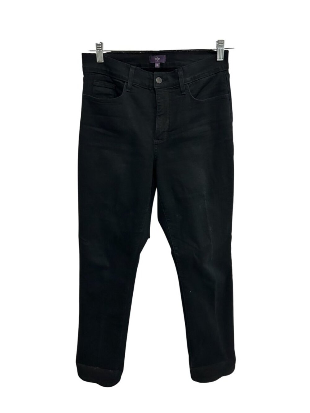 NYDJ Slim Straight Denim Jeans Black Sz 10 Mid Rise 5 Pockets Cotton Blend